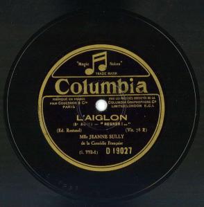 Disque COLUMBIA - L’Aiglon d’Edmond Rostand par Jeanne Sully