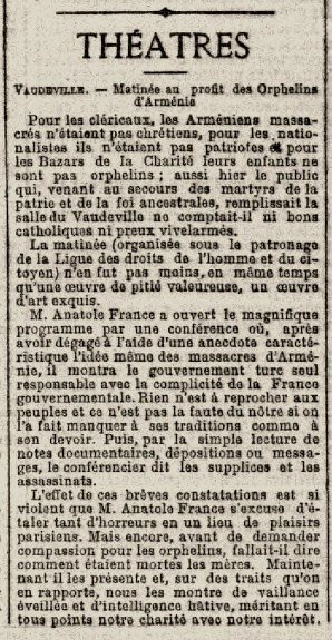 L'AURORE - 17 Juin 1900 - Matinée pour les orphelins d'Arménie