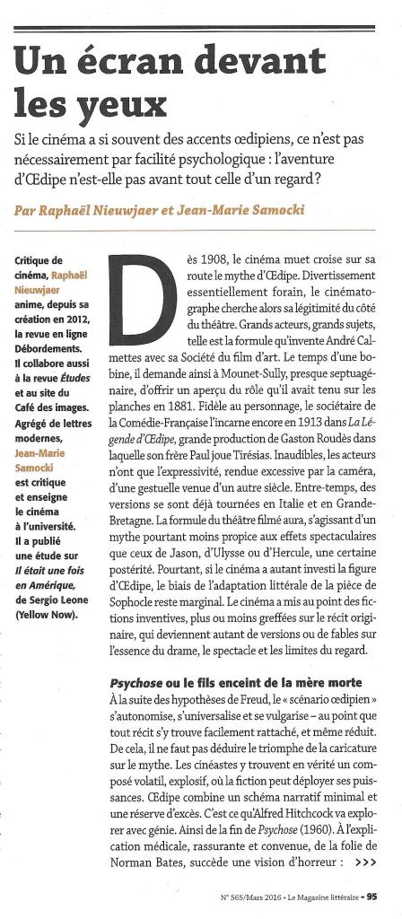 LE MAGAZINE LITTERAIRE - Dossier Oedipe - Mars 2016